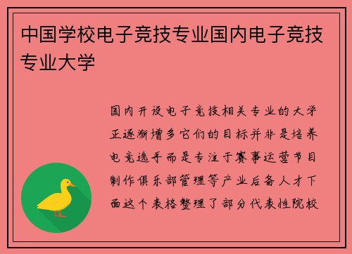 中国学校电子竞技专业国内电子竞技专业大学