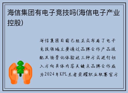 海信集团有电子竞技吗(海信电子产业控股)